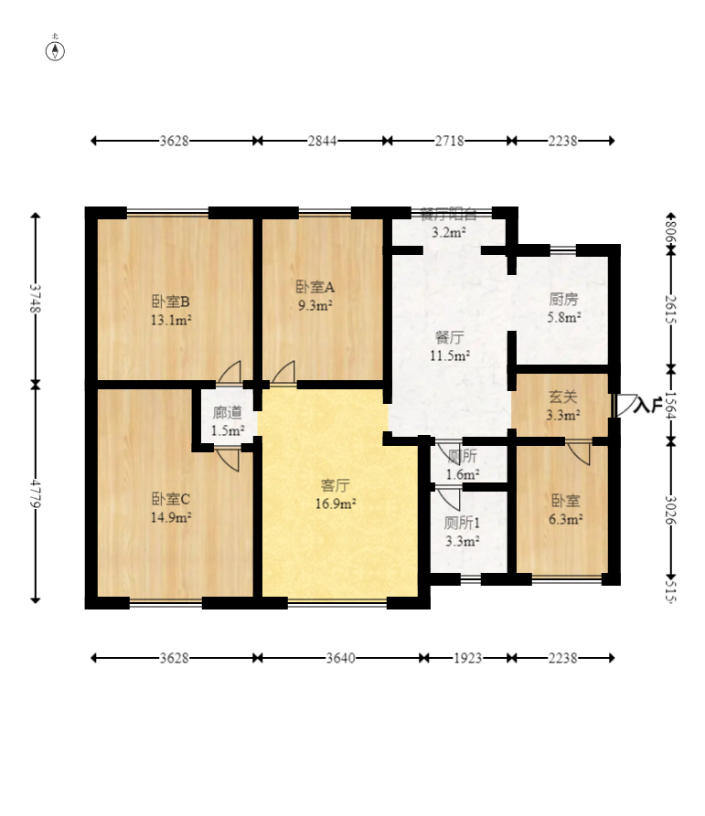 兰亭湾畔  3室2厅1卫    115.0万室内图1