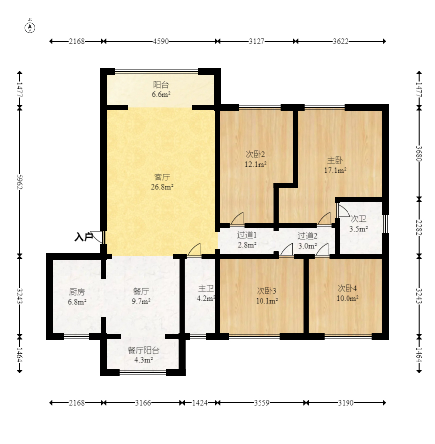 润和国际广场  4室2厅2卫    168.0万室内图1