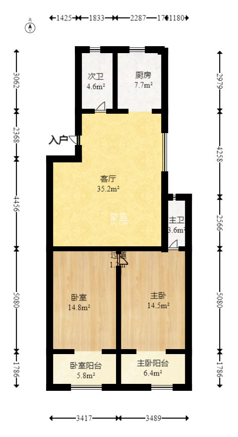 厚华公寓  2室2厅2卫   73.60万