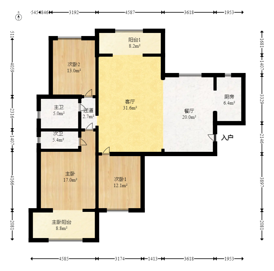 北辰三角洲C2区  3室2厅2卫   251.00万室内图1