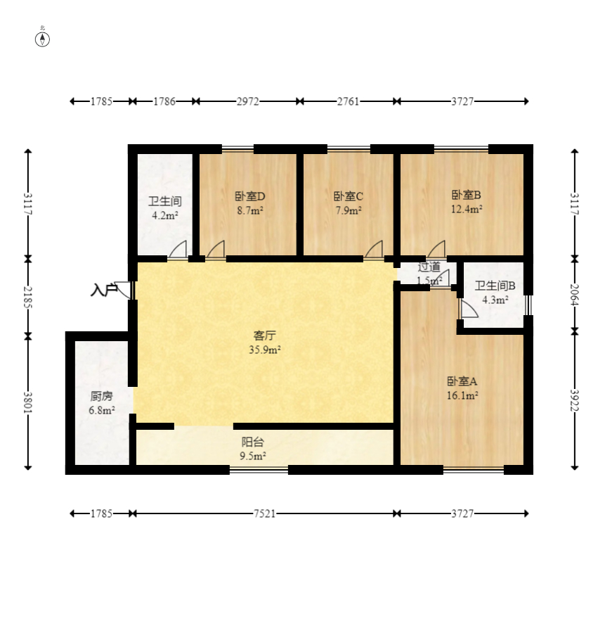 凯特梅溪紫郡  4室2厅2卫    85.0万 凯特梅溪紫郡  4室2厅2卫    85.0万户型图