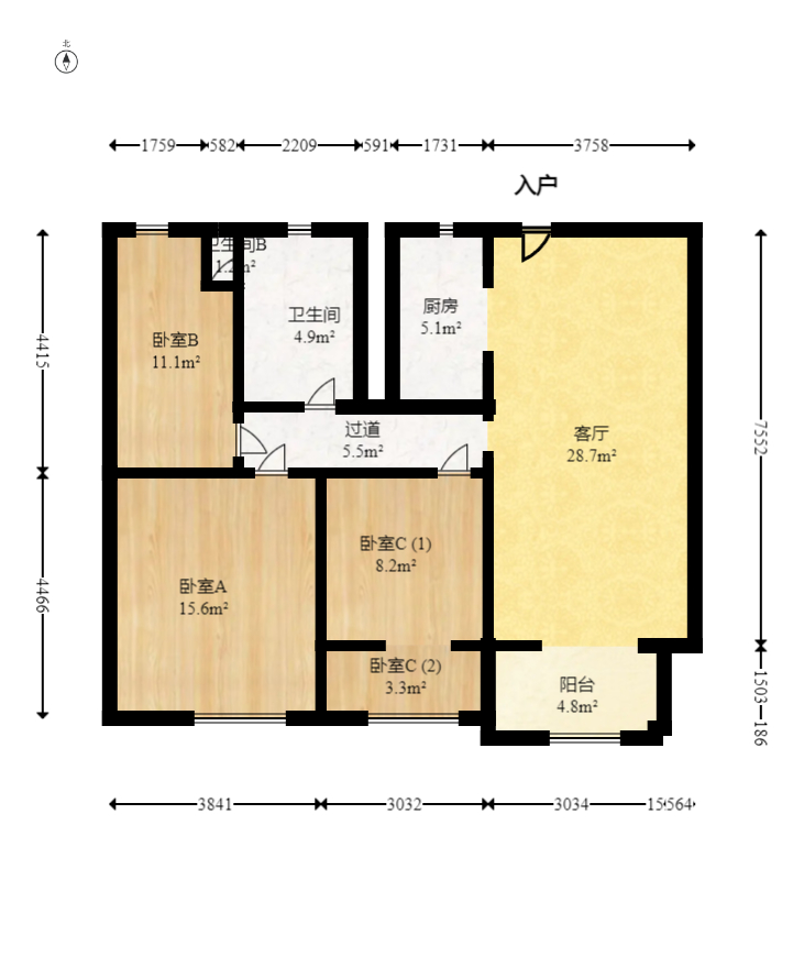 梅溪湖金茂悦（金悦雅苑）  3室2厅2卫   170.00万室内图1