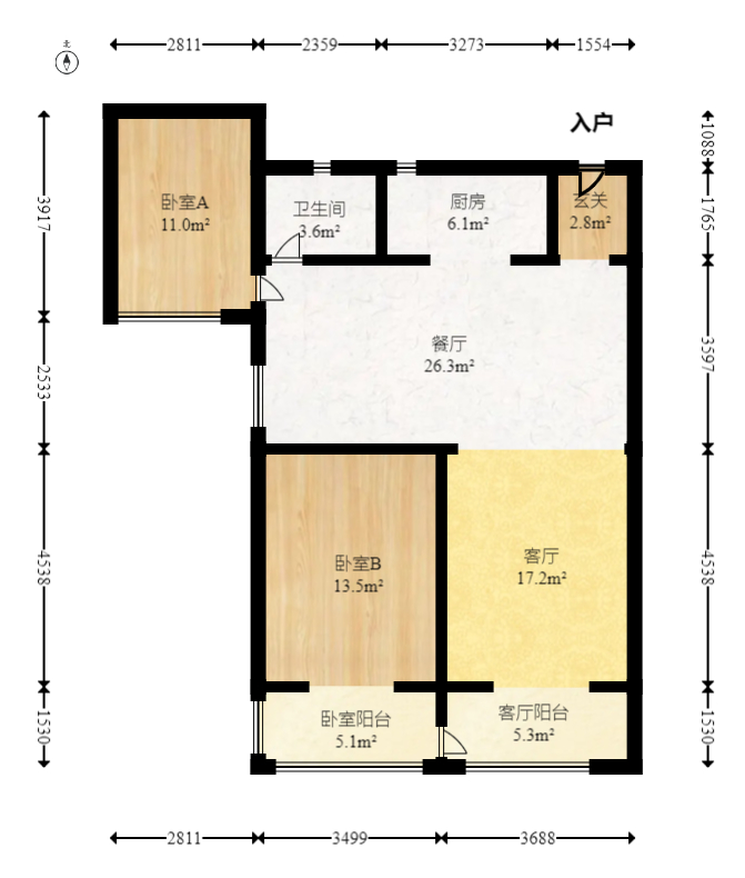 新华联梦想城  3室2厅1卫    94.4万室内图1