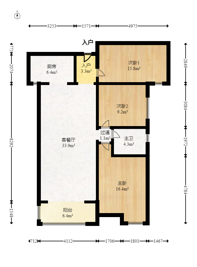 北辰三角洲C3区  3室2厅2卫   185.00万室内图1