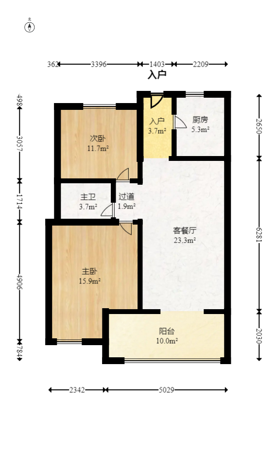 恒大御景半岛湘江苑（恒大御景半岛一期）  2室2厅1卫   106.00万室内图1