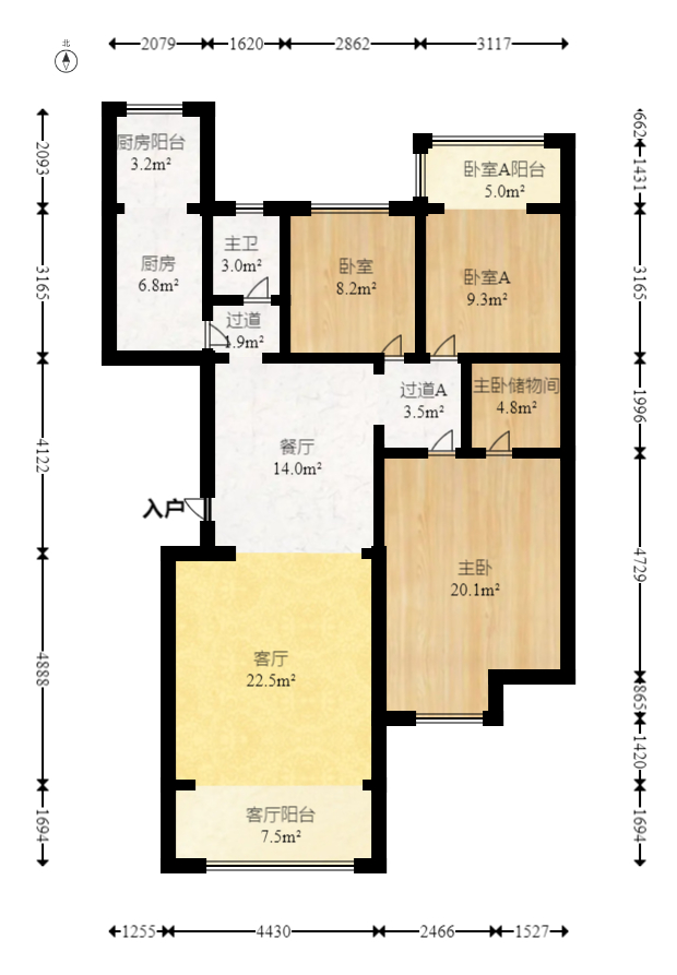 楚天馨苑  3室2厅2卫   68.00万室内图1