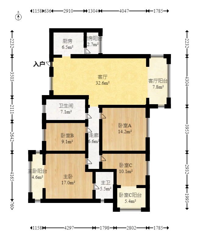 中建芙蓉嘉苑  4室2厅1卫   172.00万室内图1