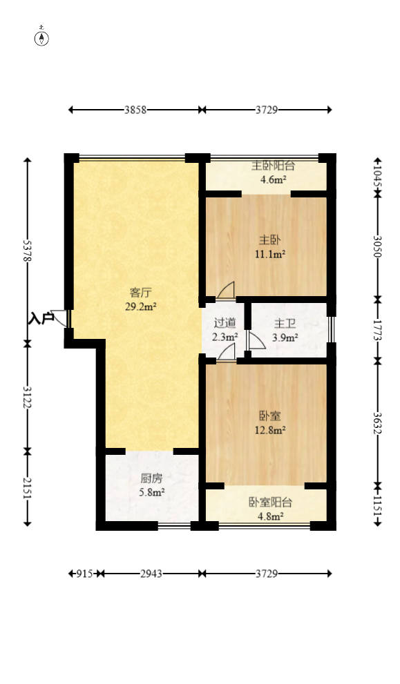 水渡家园  2室2厅1卫   55.80万室内图1