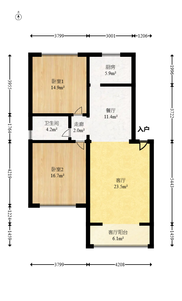柠檬丽都  2室2厅1卫    80.0万室内图1
