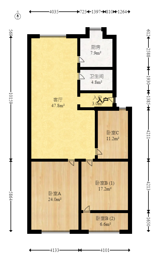 沁园经贸小区  3室2厅1卫   68.80万室内图1