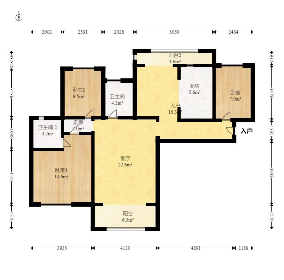 芙蓉万国城MOMA（卓越汇富苑）  3室2厅2卫    128.0万室内图1