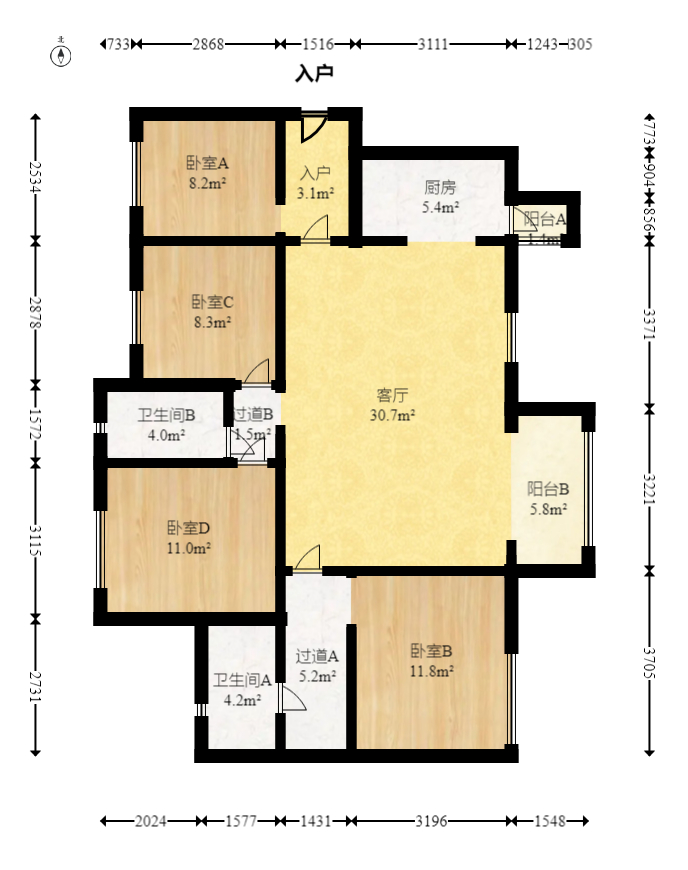 时代倾城二期 4室2厅2卫 106.0万 时代倾城二期 4室2厅2卫 106.0万户型图