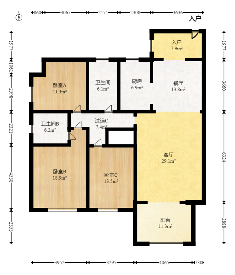 华盛世纪新城  3室2厅1卫    105.0万室内图1