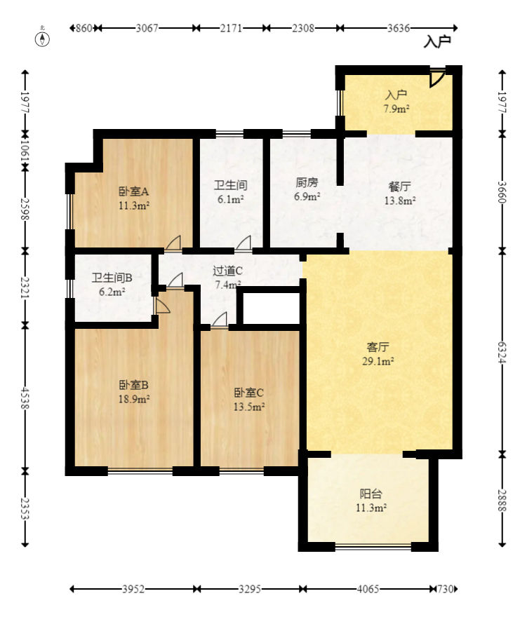 华盛世纪新城  3室2厅1卫   110.00万