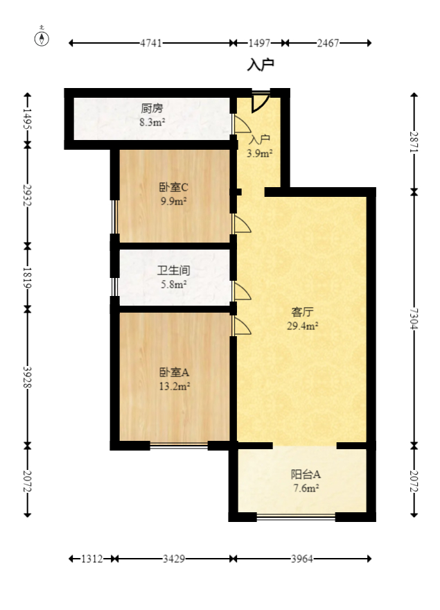 华银天际  2室2厅1卫   77.00万室内图1
