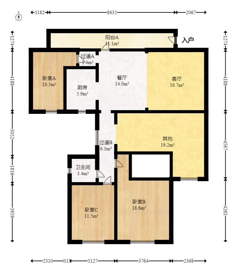 森林公园壹号（森林雅苑）  4室2厅2卫   87.00万室内图1
