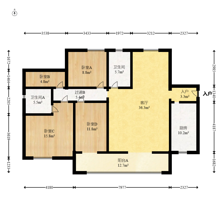 中建嘉和城  4室2厅2卫    132.0万室内图1