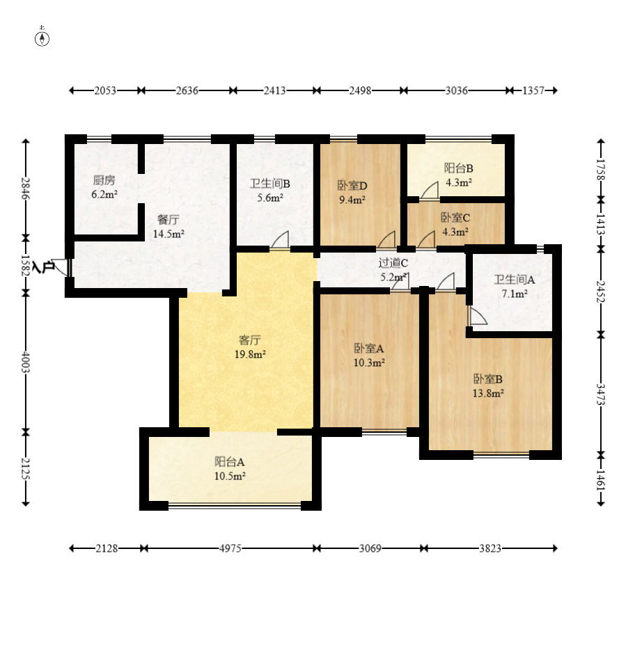 中建嘉和城  4室2厅2卫   110.00万室内图1