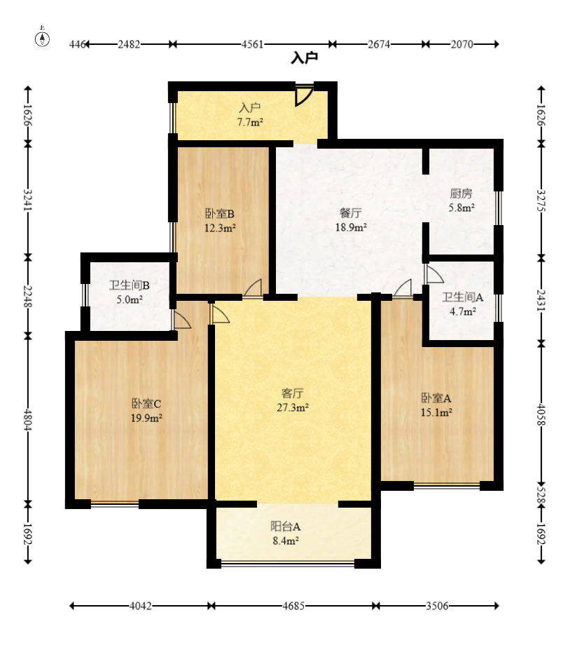 名家翡翠花园  3室2厅2卫    125.0万室内图1