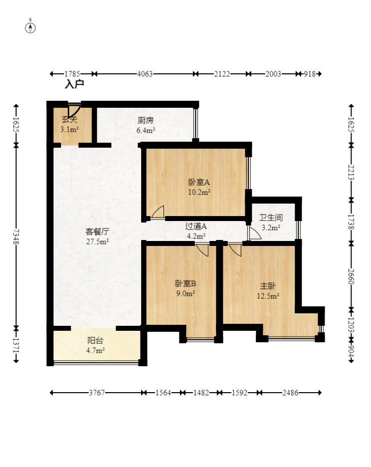 奥克斯广场  3室2厅1卫   120.00万室内图1