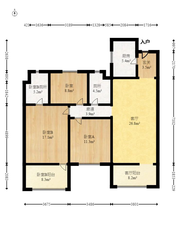 保利天汇  3室2厅2卫   145.00万室内图1
