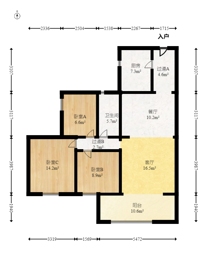 豐園城（鄱陽小區(qū)二期）  3室2廳1衛(wèi)    101.0萬室內(nèi)圖1