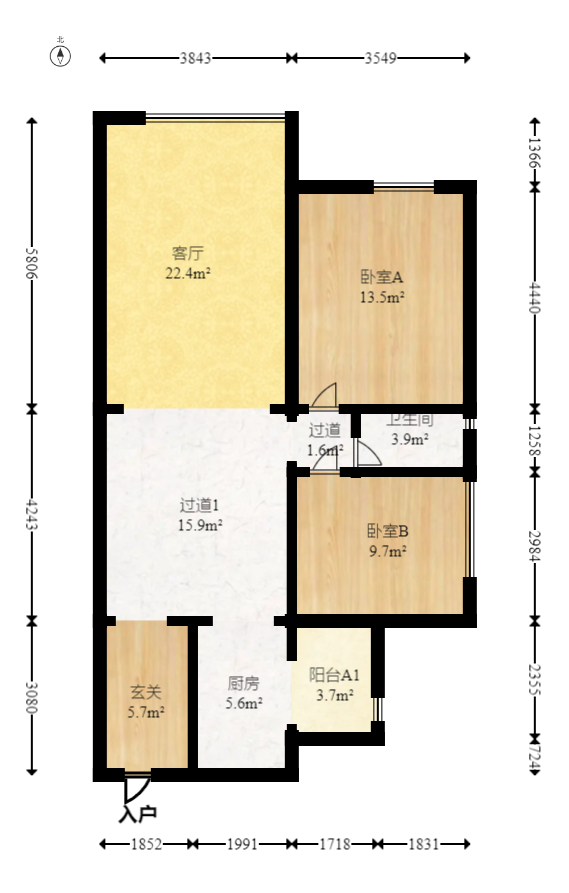 阳光城尚东湾青云苑  2室2厅1卫   79.80万室内图1