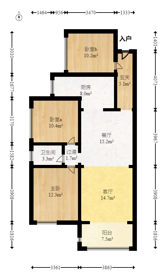 润和山水郡  3室2厅1卫   76.50万室内图1
