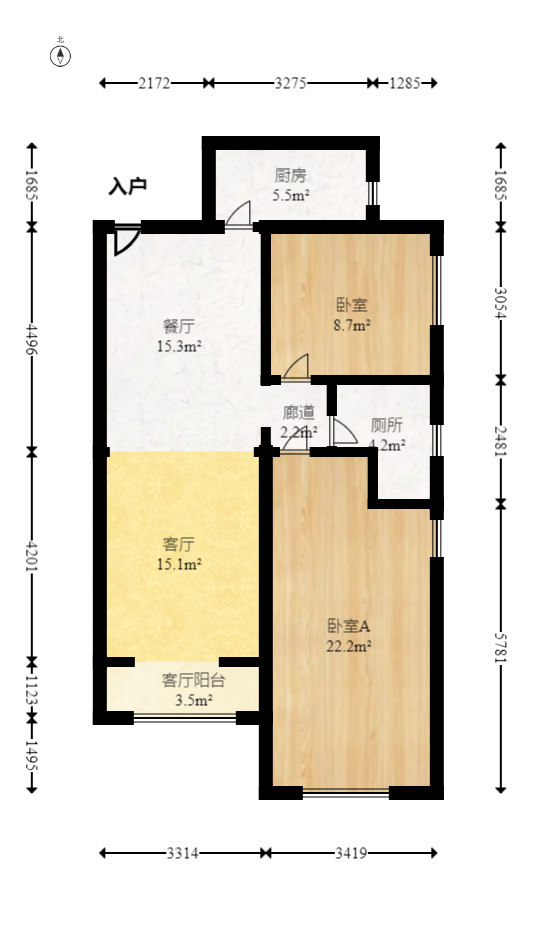 洋湖18克拉（旷远洋湖18克拉）  3室1厅1卫   135.00万室内图1