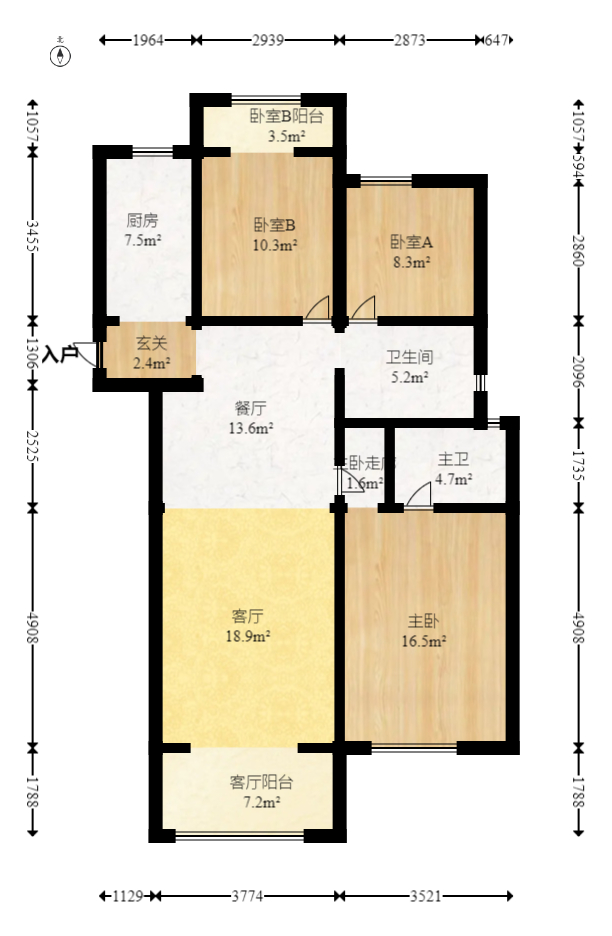 北辰中央公园DF区  3室2厅2卫   128.80万室内图1