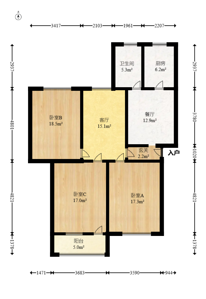 省卫生厅宿舍  3室2厅1卫   81.30万室内图1
