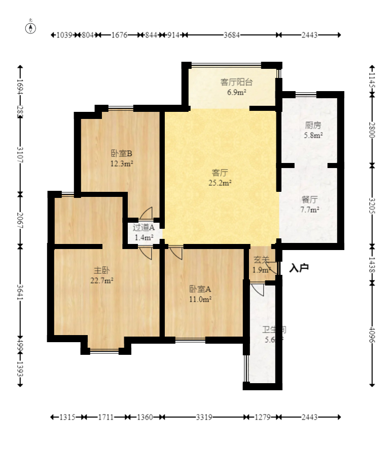 湘许嘉园  3室2厅1卫   112.80万室内图1