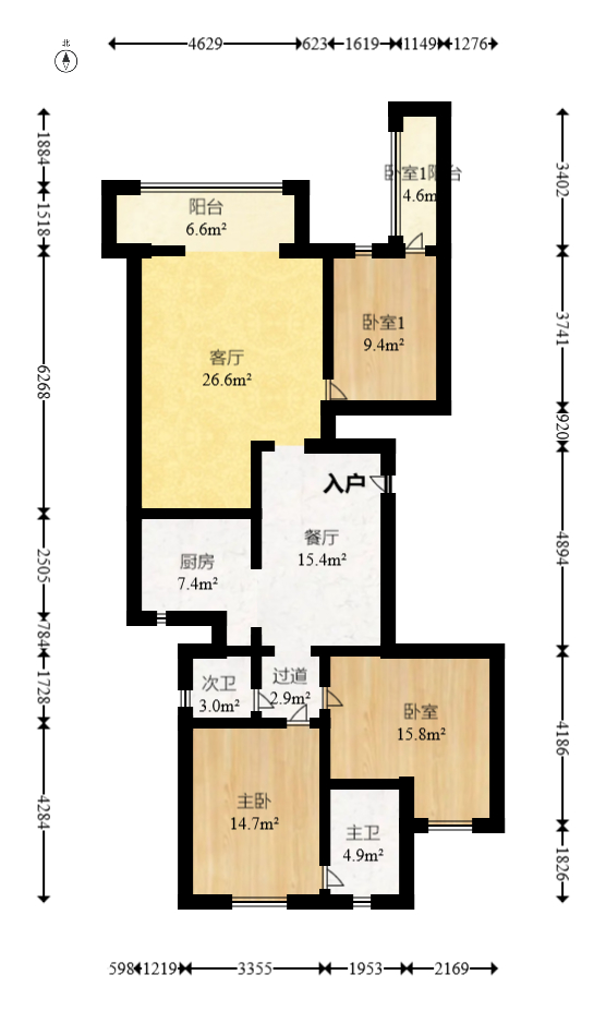 星典时代  3室2厅2卫   128.00万室内图1