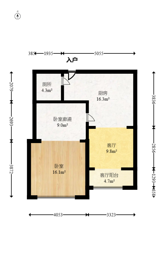 阳光100三期  1室1厅1卫   81.00万室内图1