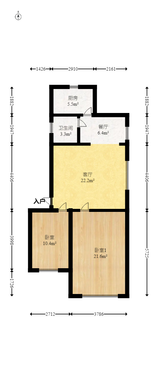 咸嘉新村嘉文苑  2室2厅1卫   56.00万室内图1
