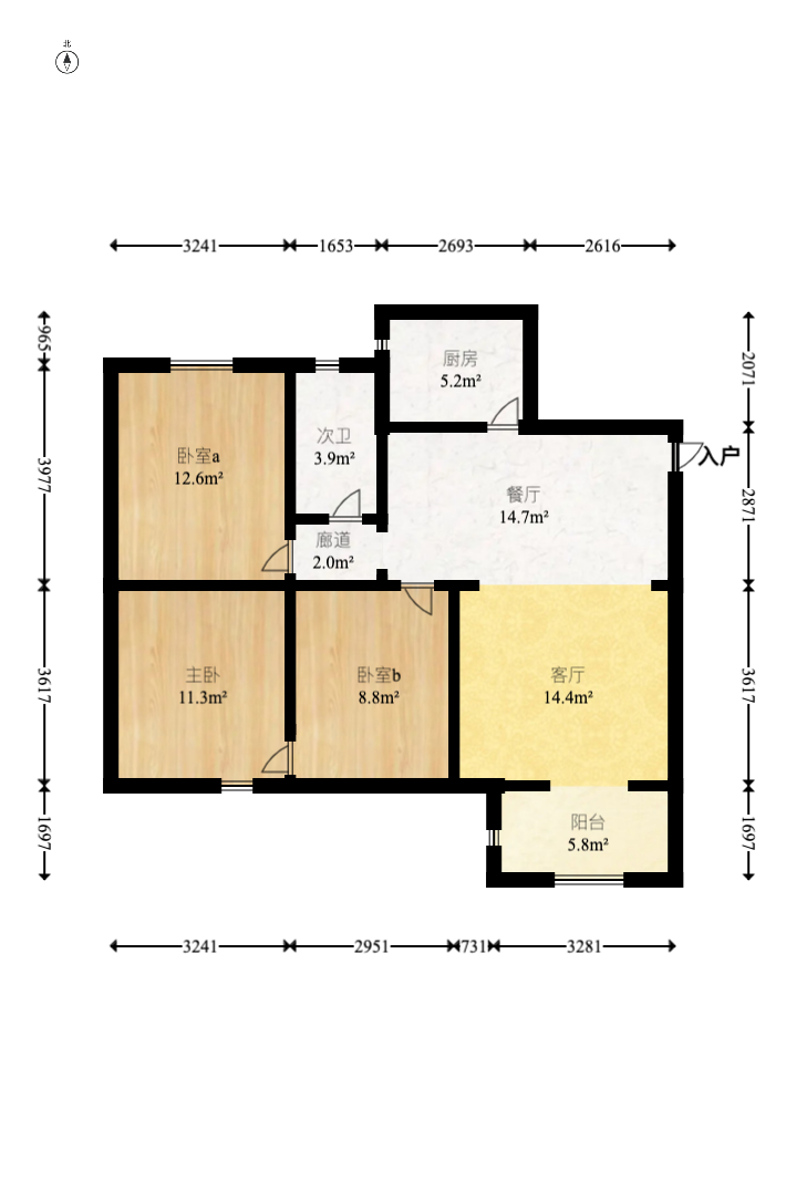 麓谷锦和园  3室2厅1卫    81.6万室内图1