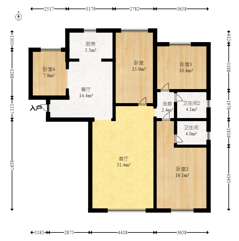 匯一城（匯壹公館）  4室2廳2衛(wèi)    100.08萬室內(nèi)圖1