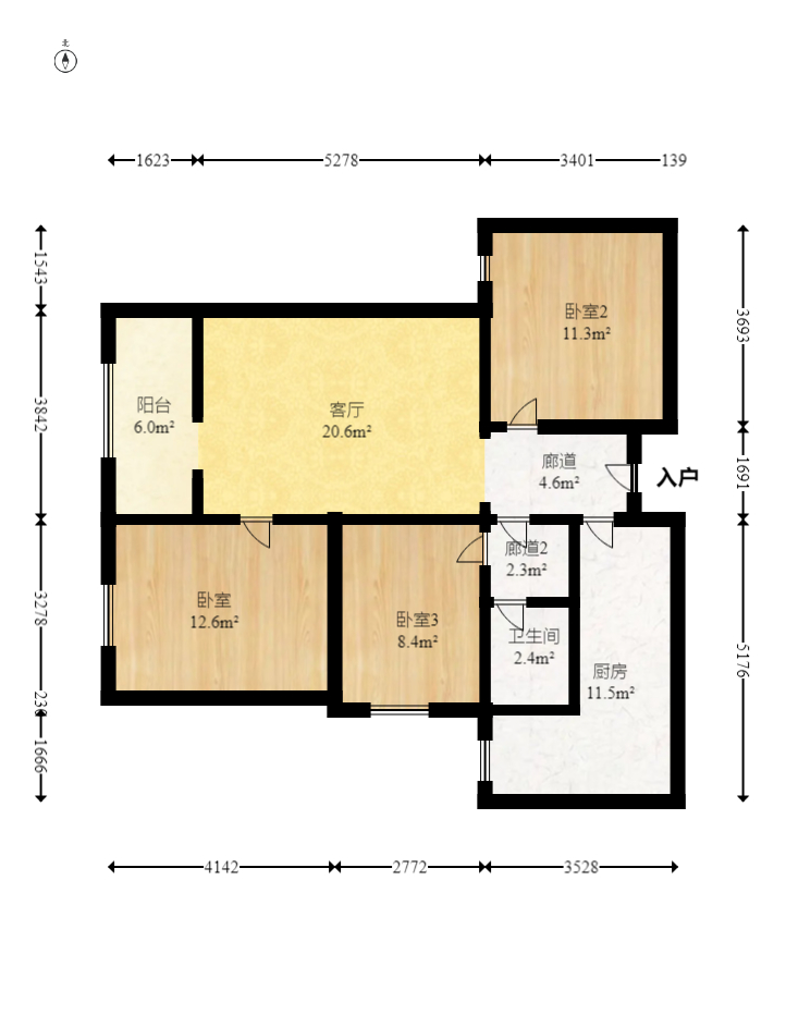 长房时代城  3室2厅1卫   85.00万室内图1