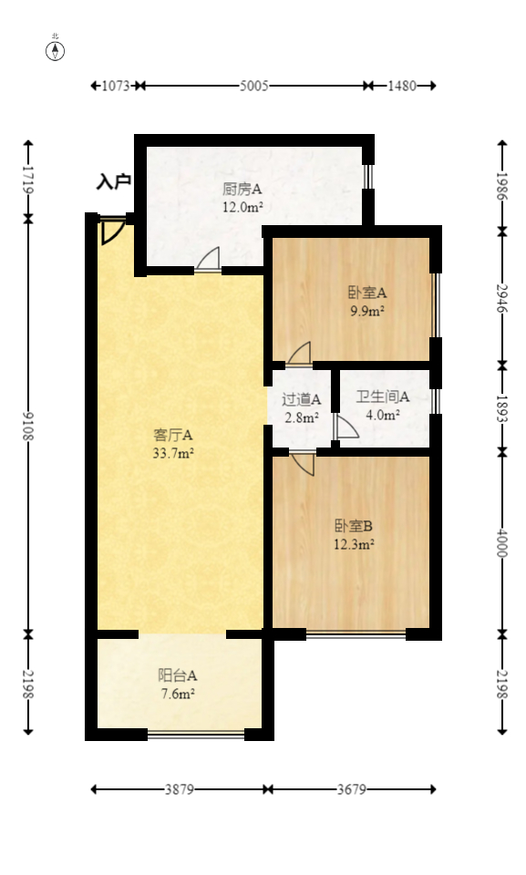 长房半岛蓝湾（观山月）  2室2厅1卫   76.00万室内图1