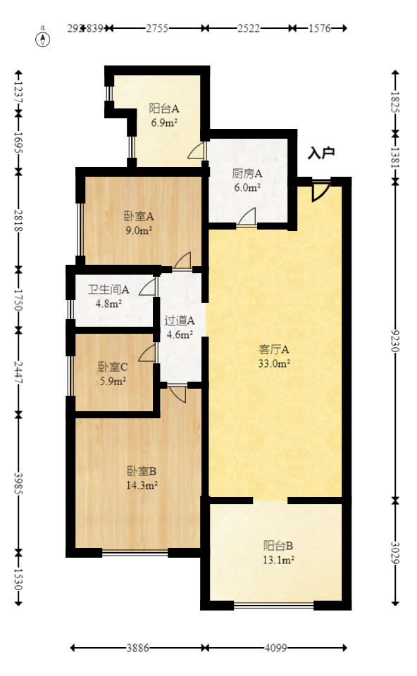 长房半岛蓝湾（观山月）  3室2厅1卫   98.00万室内图1