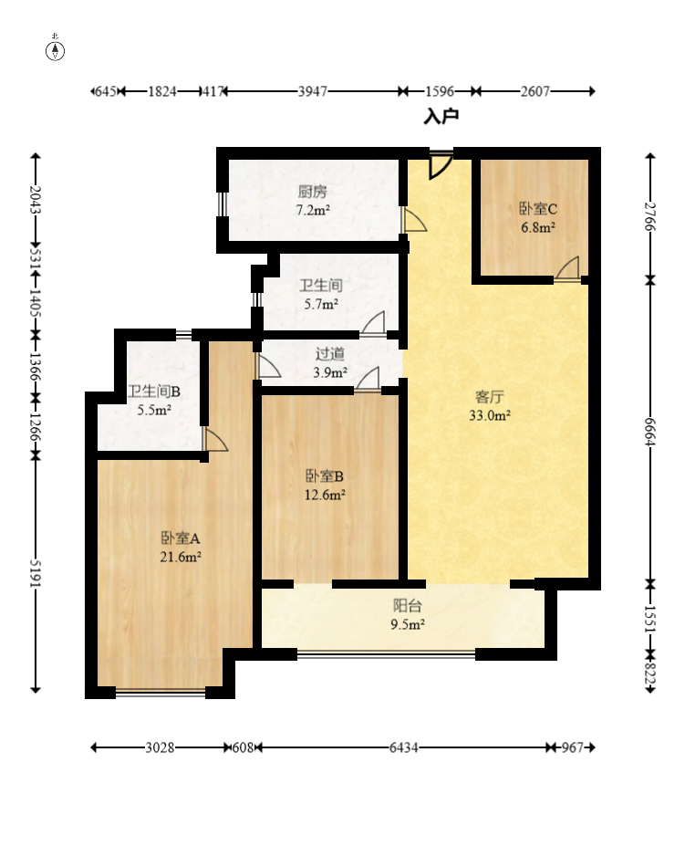 梅溪湖金茂府（金茂廣場(chǎng)）（金茂覽秀城）  2室2廳2衛(wèi)    228.0萬室內(nèi)圖1