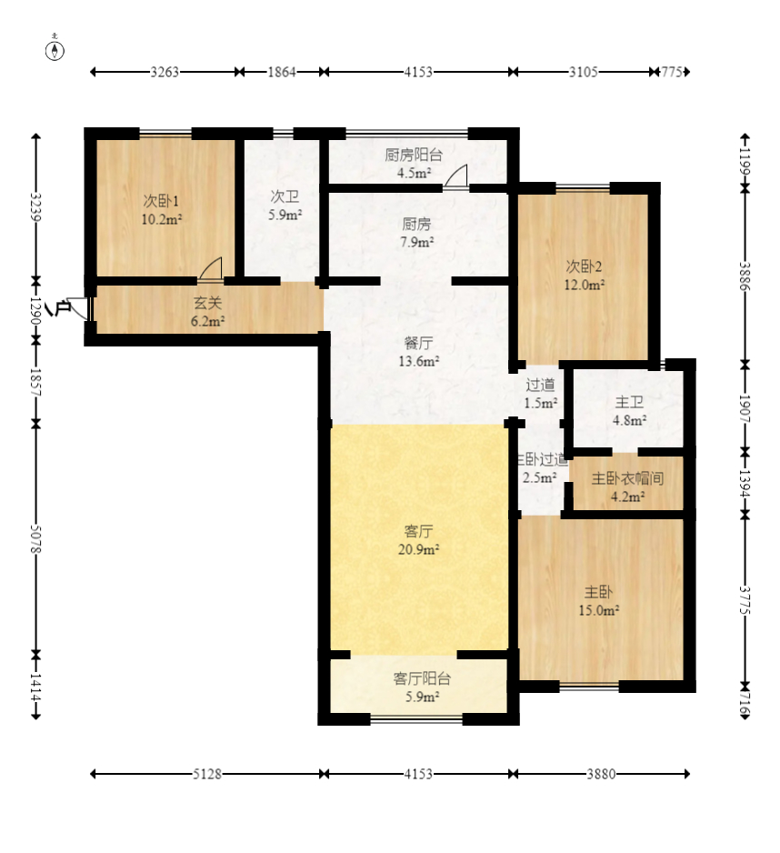 恒基旭辉湖山赋  4室2厅2卫    99.0万室内图1