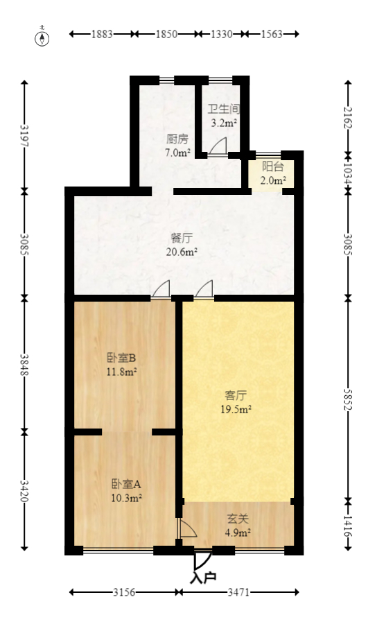 交通设计院（伍家岭）  2室1厅1卫   75.00万室内图1