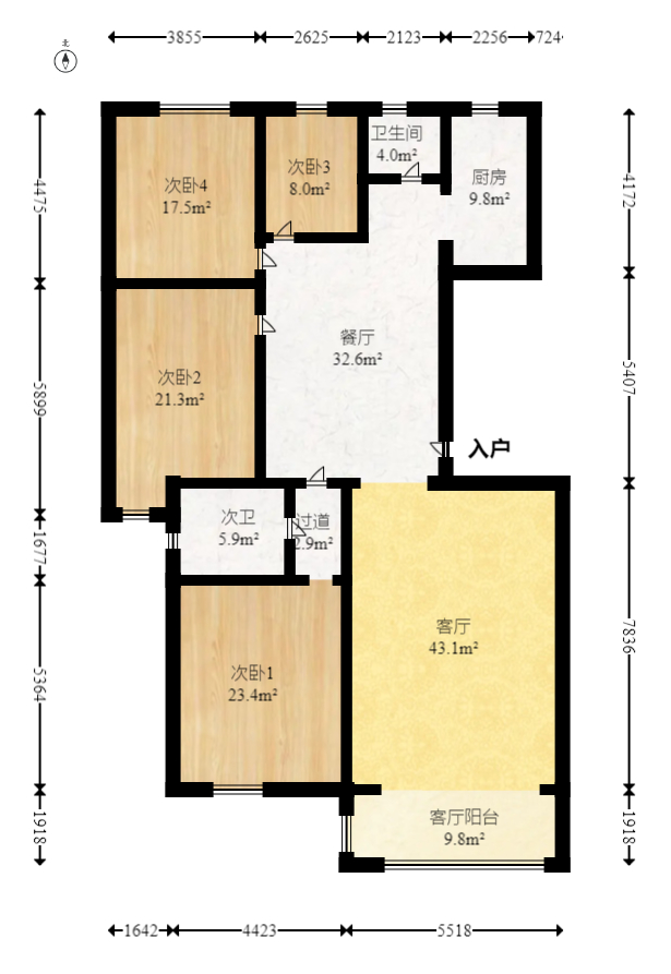 创远景园  4室2厅2卫   220.00万室内图1