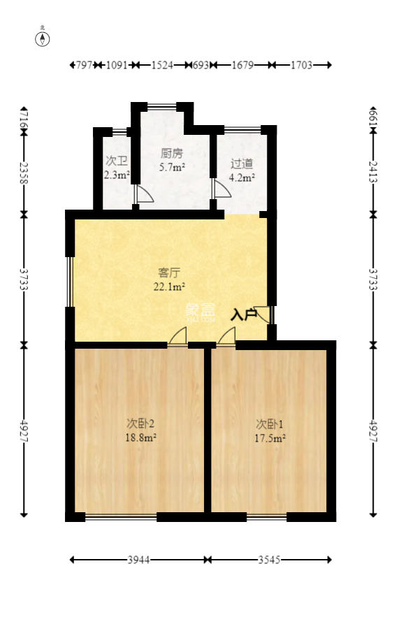 铜铝厂宿舍（居仁里11号）  2室1厅1卫   45.00万室内图1
