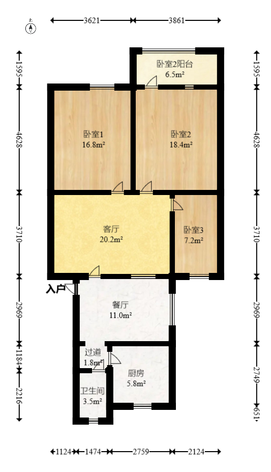 林业厅宿舍  3室2厅1卫   68.00万室内图1