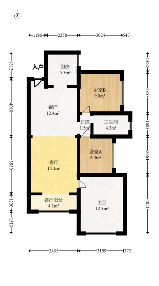胜家雅苑  3室2厅1卫   138.00万室内图1