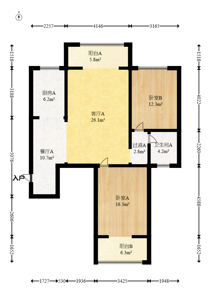 德润小区（丰升德润小区）  2室2厅1卫   130.00万室内图1