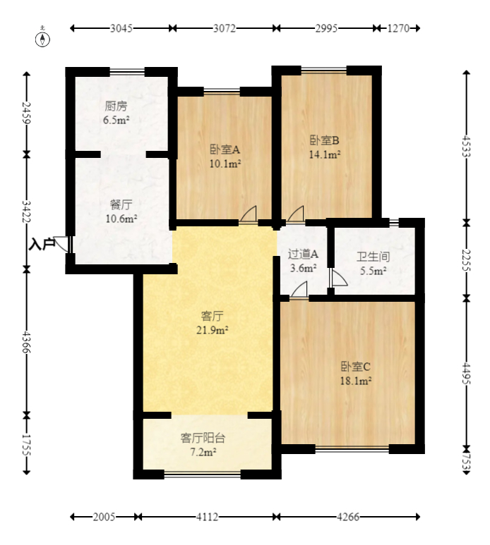 新城国际花都 3室2厅1卫 73.6万 新城国际花都 3室2厅1卫 73.6万户型图