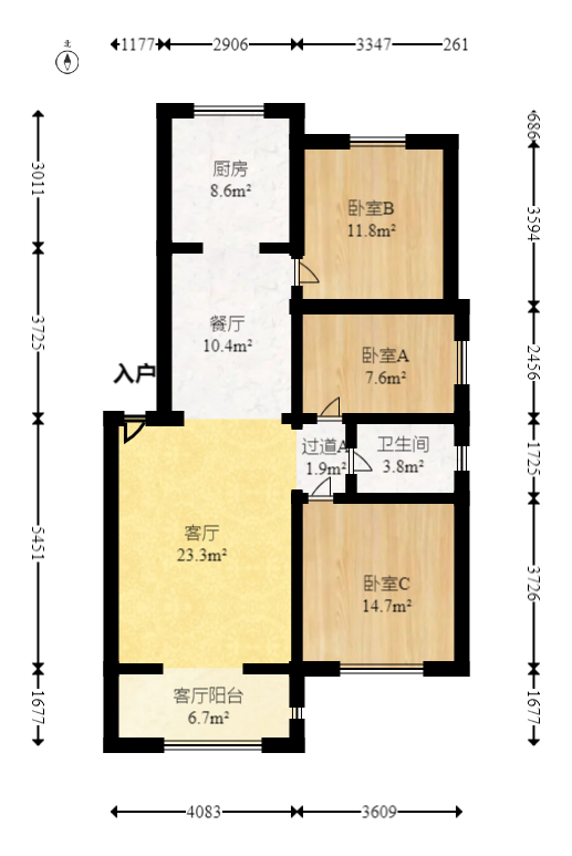 澳海澜庭  3室1厅1卫   76.00万室内图1